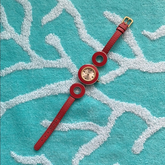 Furla Accessories - 🌺FURLA Red enamel “Circles” watch, leather band